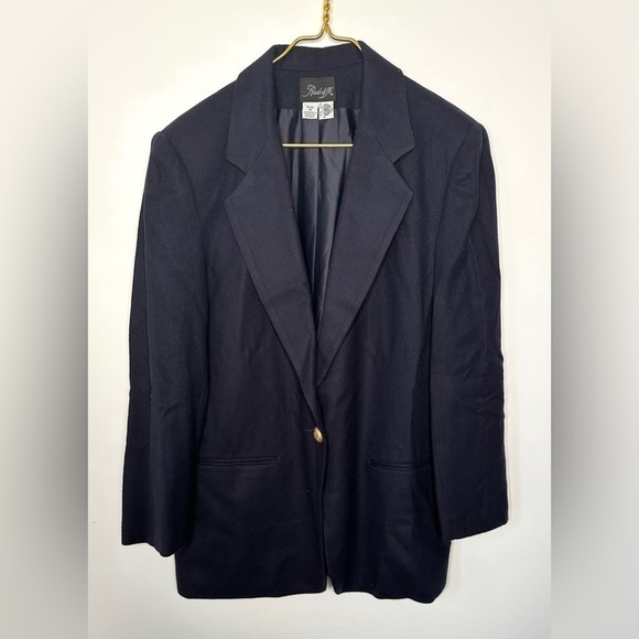 Vintage Radcliffe Navy Blue Retro 100% Pure Wool Button Blazer Jacket Women’s 14 - Picture 1 of 5